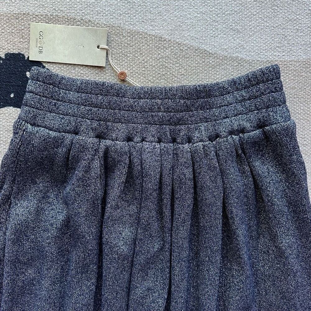 NWT Golden Goose Silver Blue Shimmer Midi/Maxi Skirt Size S Navy Lurex - Picture 2 of 8
